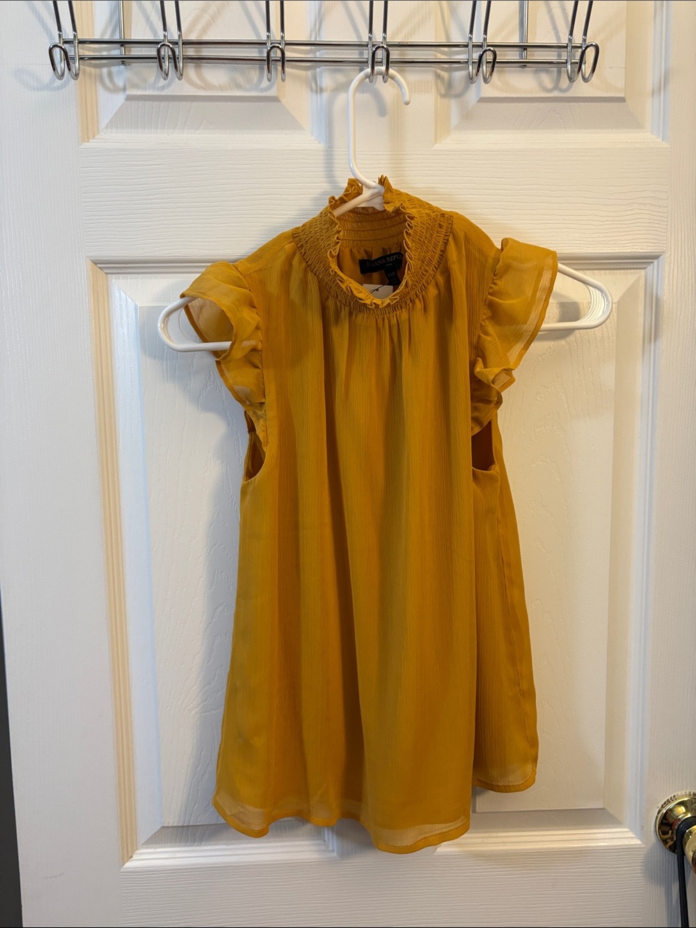 Banana Republic Mustard Ruffle Neck Sleeveless Top